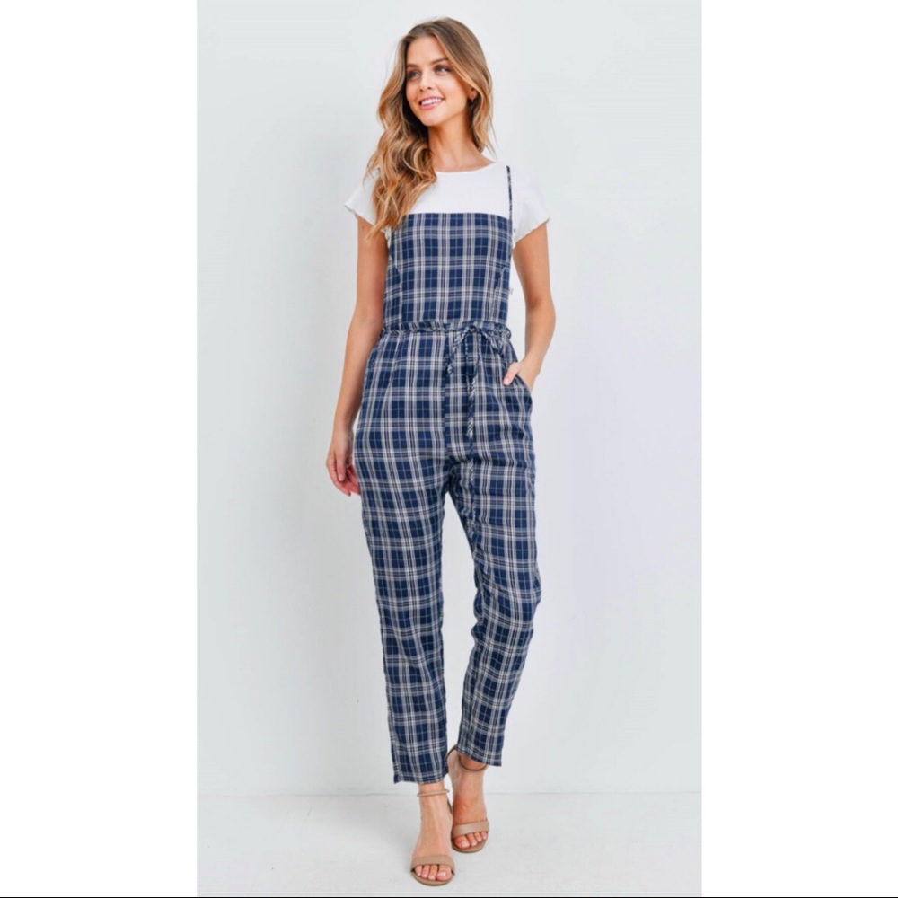 NEW Navy Checkered Jumpsuit.